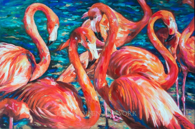 Flamingo Gossip 36x24